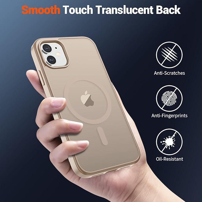 SUPFINE Magnetic for iPhone 12 Mini Case & iPhone 13 Mini Case (Compatible with MagSafe) (Military Grade Drop Protection) Translucent Matte Shockproof Phone Cover,Desert Gold