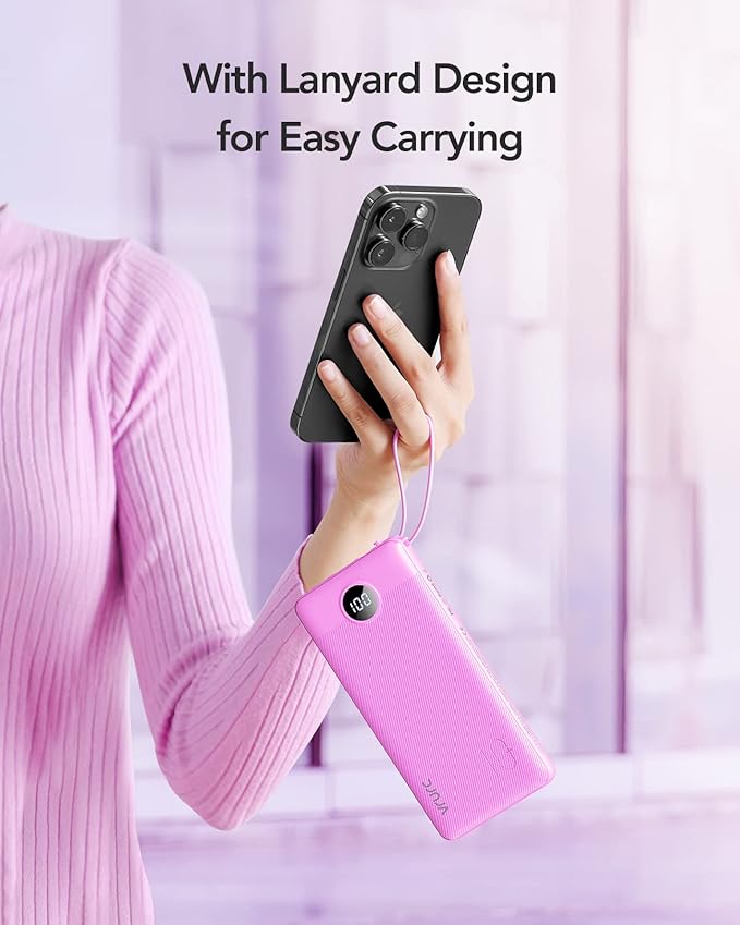 VRURC Power Bank for iPhone, Compact Portable Charger Built in Cables, 10000mAh Flight-Safe Battery Pack,5 Output USB C External Phone Charger for iPhone 17 Pro 17 16 15 14 13,Samsung-Purple(1 Pack)