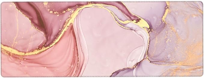 Rose Gold Marble Mouse Pad Abstract Pink Desk Mat 31.5x11.8 Inch Marbled Texture Non-Slip Rubber Base Large Rose Gold Mousepad Stitched Edges Keyboard Mouse Mat Desk Pad for Office Home Game