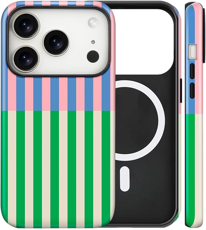 Magnetic for iPhone 16 Plus Case Cute Stripes Phone Case, Shockproof Slim TPU and Hard PC Protective Phone Cover Compatible with MagSafe Designed for Women Girls, Gray