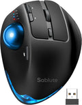 MAM1 Pro Wireless Trackball Mouse, Ergonomic Bluetooth Rechargeable Computer Mouse, Backlit Rollerball Thumb mice with 5 Level DPI, Adjustable Angle, 3 Devices Connection for PC, Windows - Blue Ball