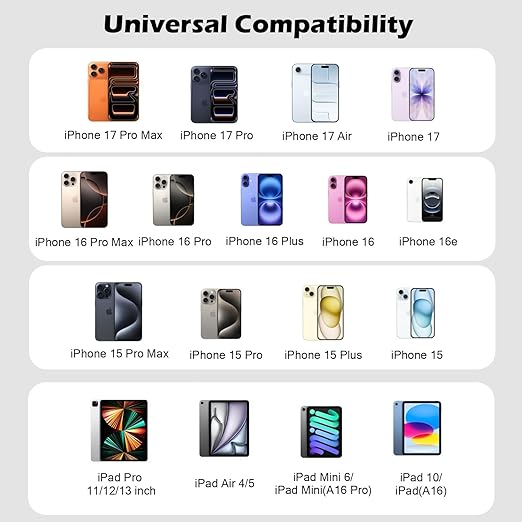 [Apple MFi Certified]40W iPhone 17/16/15 Fast Charger,PD 40W Type C Apple Charger 4 Port Wall Plug with 6FT USB C-C Fast Charging Woven Cord for iPhone 17/17 Pro/16/16e/16 Pro Max/15/iPad Pro/Air/Mini