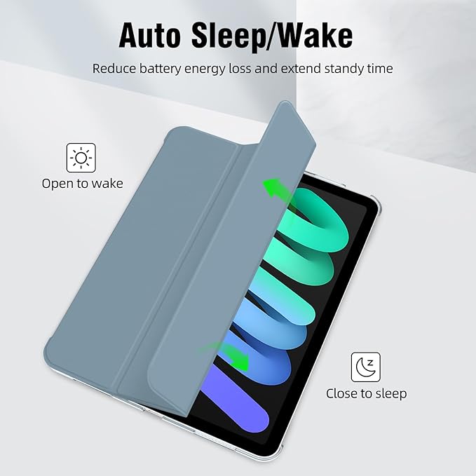 Case for iPad mini 7 (A17 Pro), Slim Smart Trifold Stand for iPad mini 7th/6th Generation 8.3 Inch 2024/2021, Hard PC Translucent Frosted Back Shell Case with Auto Wake/Sleep, Misty Blue