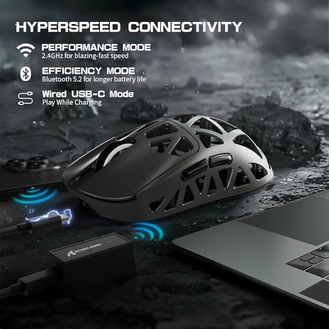 ATTACK SHARK R2PRO 45g Superlight Magnesium Alloy Mouse, PixArt PAW3950 Sensor, 42000DPI, 8000Hz Wireless Polling Rate, 2.4G/BT/Wired Gaming Mouse, Programmable Mice with Coiled Cable, PC/Mac, Grey