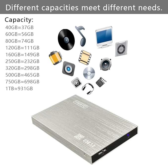 HWAYO 2.5'' HDD 1TB Ultra Slim Portable External Hard Drive USB3.0 Storage for Xbox One Console, PC, Laptop, MacBook (Silver)