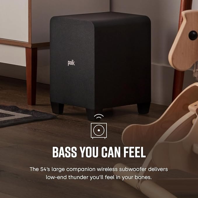 Polk Audio Signa S4 TV Sound Bar with Subwoofer - Dolby Atmos Audio VoiceAdjust & BassAdjust Technology, HDMI eARC, Wireless Subwoofer works with 8K, 4K, & HD TVs, Bluetooth, Wireless Streaming