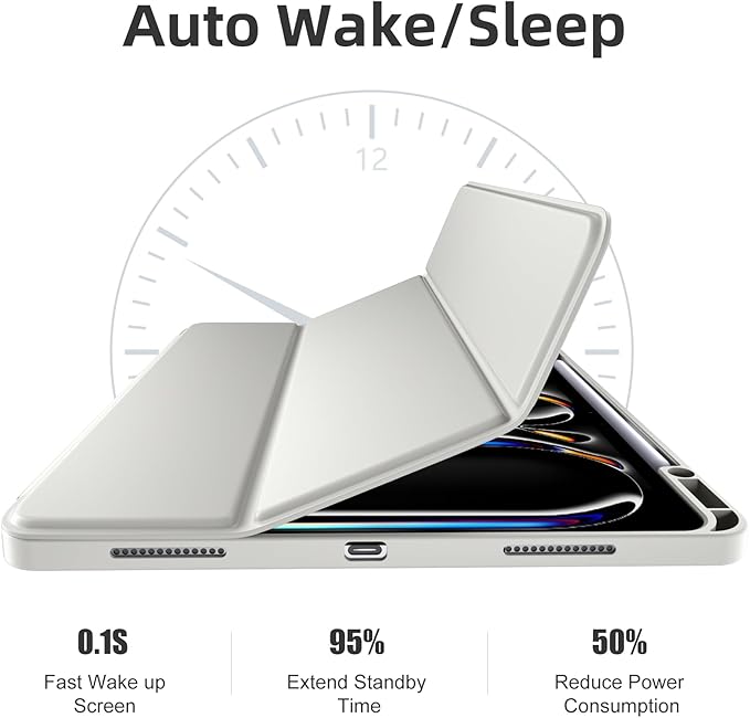 Compatible with iPad Pro 13 Inch Case M5 2025/ M4 2024, Soft TPU Back Cover for iPad 13 Pro Case, with Pencil Pro & (USB-C) Holder, Trifold Stand, Auto Wake/Sleep, Light Gray