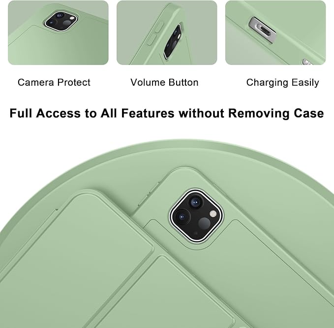 ZryXal New iPad Pro 13 Inch Case (M5) 2025 / (M4) 2024 with Pencil Holder, Smart iPad Case [Support Pencil Pro and Pencil (USB-C)], Support Touch ID and Auto Wake/Sleep (Matcha Green)
