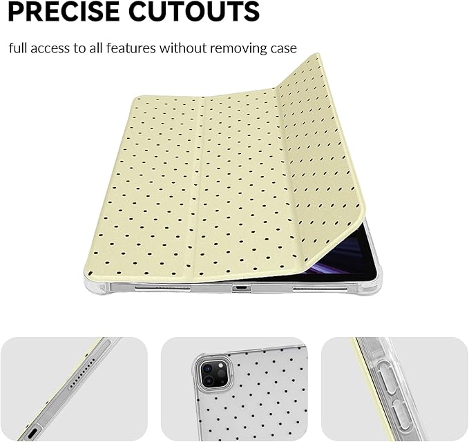 Lovmooful Compatible for iPad Pro 12.9-Inch 2022/2021/2020/2018 (6th/5th/4th/3rd Generation) Case with Pencil Holder Cute Polka Dot with Aesthetic Design Soft TPU Trifold Stand Protective-Yellow