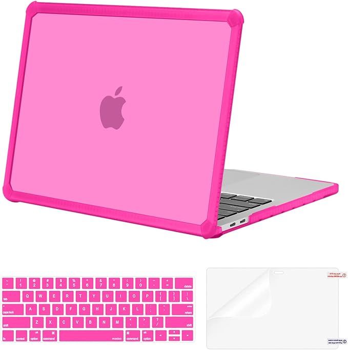 MOSISO Crack-Resistant Cover Compatible with MacBook Pro 13 inch Case M2 2026-2016 A2338 M1 A2251 A2289 A2159 A1989 A1708 A1706,Heavy Duty Shell with TPU Bumper&Keyboard Cover&ScreenFilm, Bright Rose