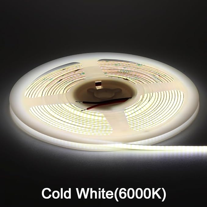 3mm COB Strip Light, DC 24V Cold White 16.4ft Flexible Cuttable Ultra-Thin LED Tape CRI>90 Uniform Dotless 400LEDs/M LED Light for Christmas Bedroom Home Kitchen Cabinet Decor (NO Power Supply)