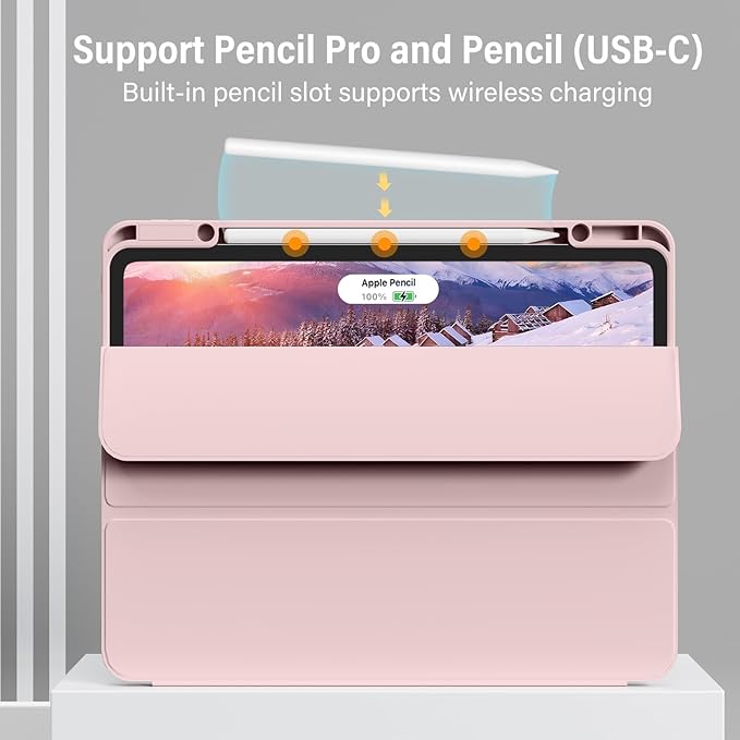 for iPad Pro 13 inch Case (M5/M4) 2025/2024, Slim Protective Cover with Pencil Holder, Soft TPU Back Cover, Trifold Stand, Auto Wake/Sleep, A2925 A2926 A3007 A3362 A3359 (Pink)