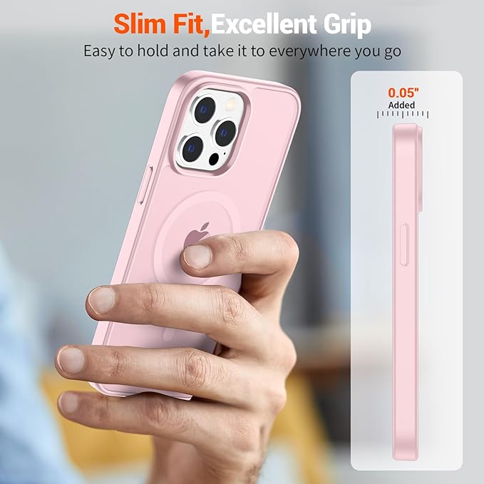SUPFINE Magnetic for iPhone 14 Pro Max Case (Compatible with MagSafe) (Military Grade Drop Protection) Translucent Matte Shockproof Phone Cover,Light Pink