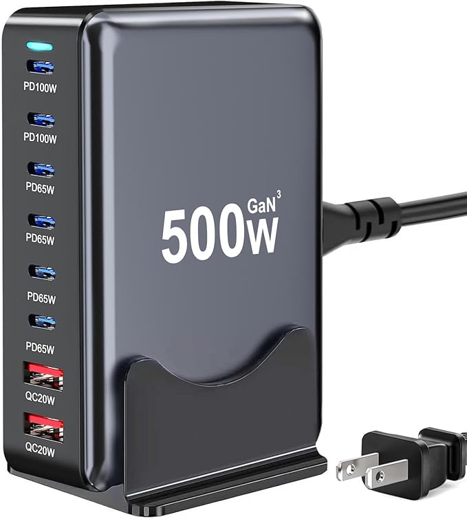 500W USB C Charger Block, Multi-port Fast USB Charging Station Dual PD 100W GaN Ⅲ Charging Station For Multiple Devices, Laptop Charger Adapter Compatible with MacBook, DELL, iPad, iPhone, Samsung etc