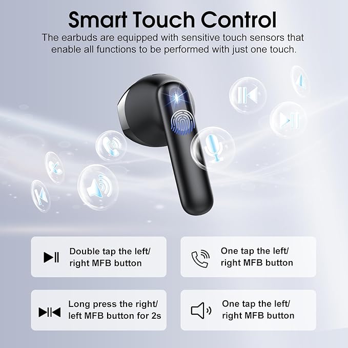 Wireless Earbuds, 2026 Bluetooth 5.4 Headphones with 3D Bass Stereo, 40H Ultralight in-Ear Buds, Bluetooth Earbuds with 4 ENC Noise Cancelling Mic, USB-C LED, IP7 Waterproof Earphones for Android iOS