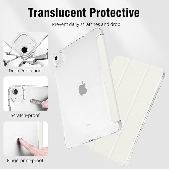for iPad Air 13 inch M4/M3/M2 2026/2025/2024 Case, iPad Pro 12.9 (6th/5th Generation 2022/2021), Hard PC Translucent Frosted Back Shell Case with Auto Wake/Sleep, Trifold Stand Cover, White