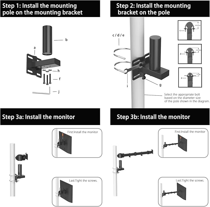 suptek Monitor Bracket Pole Mount Diameter Pole Adjustable Supports 0.8-2.4 Inch, Fits Monitor/TV Screens 13-32 Inch, Load Capacity 22lbs