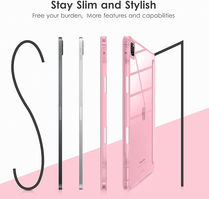 VIKESI Case for iPad Pro 12.9 6th/5th/4th/3rd Generation 2022/2021/2020/2018,TPU Shockproof Frame,Built-in Pencil Holder,Auto Sleep/Wake - Pink