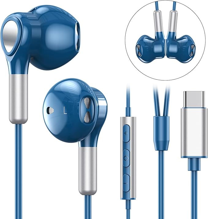 USB C Headphones for Samsung Galaxy S26 S25 S24 S23 S22 S21 S20 A56 A17 A16 Wired USB C Earbuds with Mic Volume Control Earphones USB Type C Headphones for iPhone 17 16 15 Pro Max Plus iPad 10 Pixel