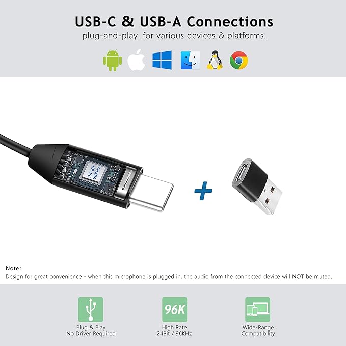 USB C Lavalier Microphone, Omni Condenser Clip-on Mic for iPhone 17/16/15, Samsung, Google, Oneplus, with USB-A for Computer & Laptop, 6.6FT, External Lapel Mic for Youtube, Interview & Podcast