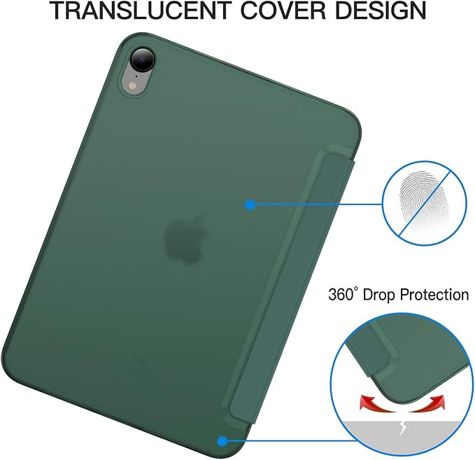 JETech Case for iPad mini (A17 Pro, 2024 Model, 7th Generation) / mini 6 (2021 Model, 6th Generation), Slim Stand Hard Back Shell Smart Cover with Auto Wake/Sleep (Misty Blue)