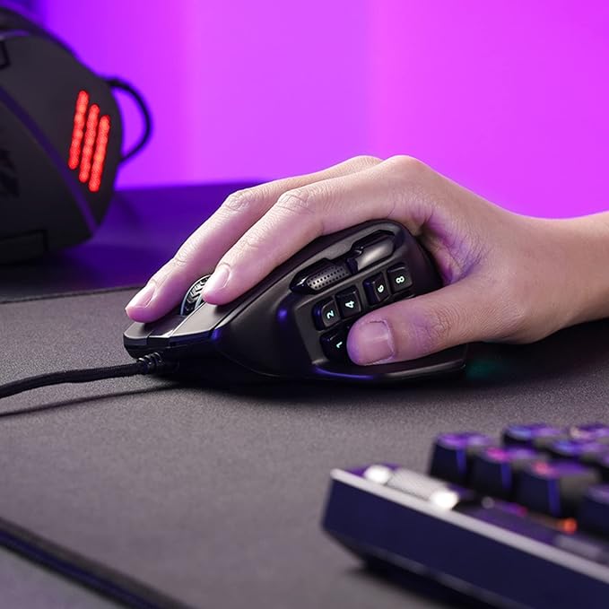 Redragon M811 Aatrox MMO Gaming Mouse, 15 Programmable Buttons Wired RGB Mouse w/Ergonomic Natural Grip Build, 10 Side Macro Keys, Software Supports DIY Keybinds & Backlit