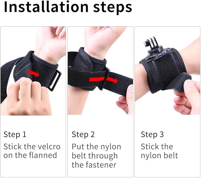 Wrist Strap Mount, 360° Rotating Arm Mount Strap Compatible with GoPro Hero 13/12/11/10/9/8/7//6/5 Black,DJI Action 6/5 pro/4/3,Insta 360 ONE R,AKASO/Campark and More Action Cameras
