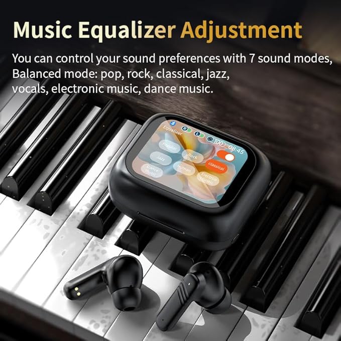 Touch screen earbuds Wireless Earbuds - Active Noise Cancelling Earbuds ANC with Smart Touch Screen - Ear Earbuds with Wireless Charging Case LED Display Deep Bass Earphones Headset with Built (White)
