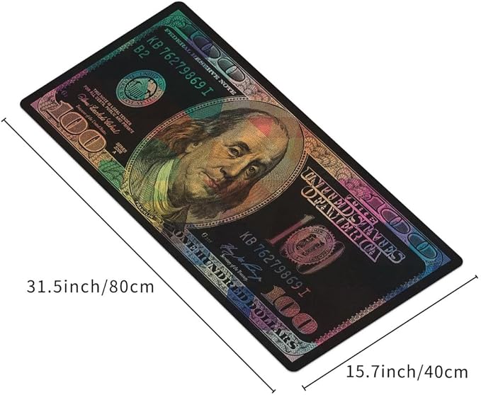 Cool Men Money Rectangle Mouse Pad Non Slip Rubber Base Funny US Dollar Full Desk Mouse Pad 100 Dollar Bills Gaming Keyboard and Mouse Pad for Laptop Computers Office Home Desk 31.5“x15.7