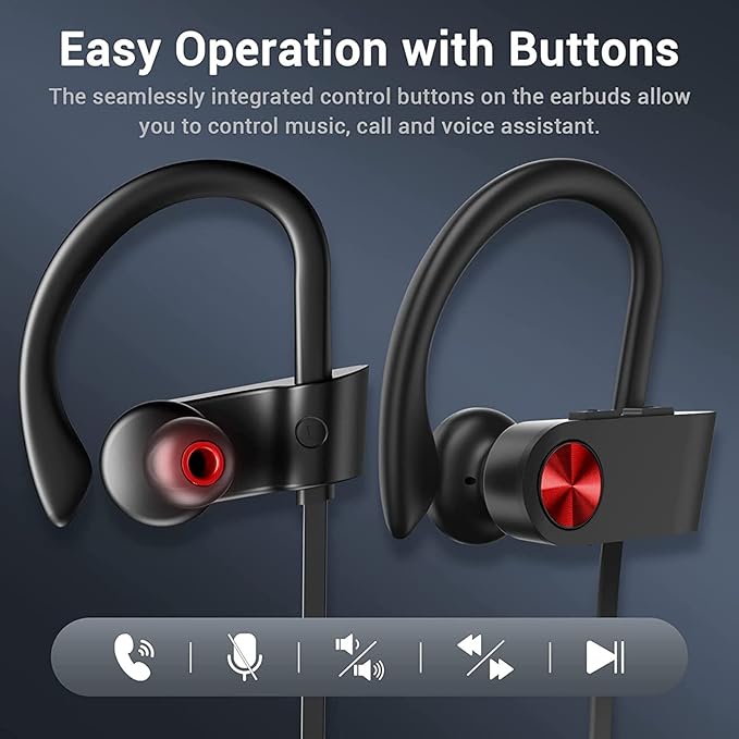 Bluetooth Headphones, Bluetooth 5.3 IPX7 Waterproof Wireless Sports Earbuds for Workout Gym, 16 Hrs Playtime Running Headphones with Noise Cancelling Mic, HiFi Bass Stereo in-Ear Earphones