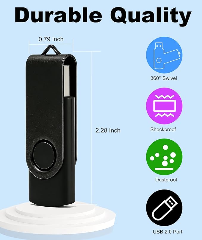 4GB USB Flash Drive 20 Pack Nicepicten Bulk USB 2.0 Thumb Drive FAT32 Flash Drives Multipack Swivel Jump Zip Drive USB Memory Stick with Label & Lanyards (4GB Black)