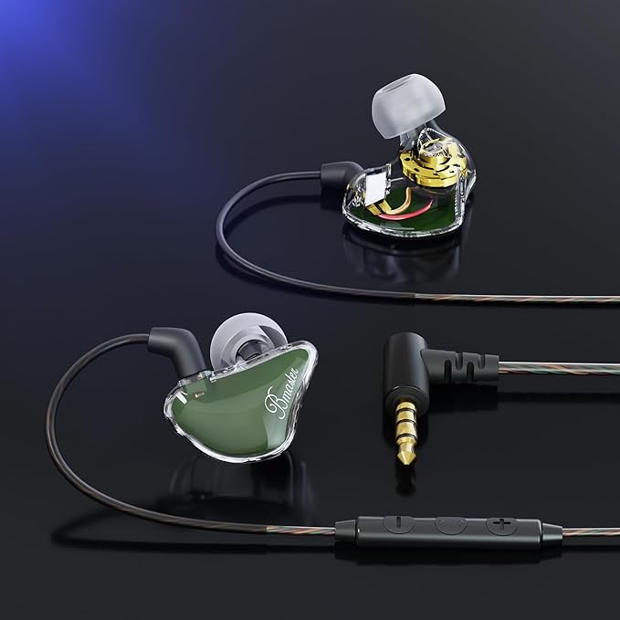 BASN Bmaster in Ear Monitor Headphones for Musicians, Hybrid Triple Drivers Dynamic Earbuds, Sound Isolating Earphones with 2 Detachable MMCX Cables (Olive)