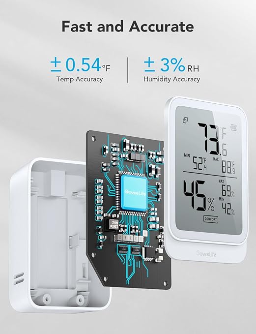 GoveeLife Hygrometer Thermometer H5104 3Pack, Bluetooth Room Temperature Monitor with APP Alert and 2 Years Date Storage Export, Remote LCD Digital Hygrometer Indoor Humidity Meter, Greenhouse
