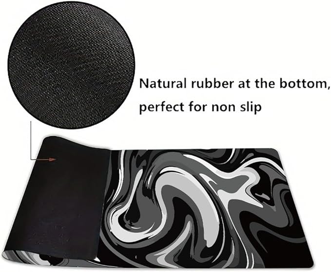 Large Gaming Mouse Pad - Black and White Mouse Pad with Stitched Edges, Extended XL Mousepad with Anti-Slip Rubber Base, Ink Liquid Wave Desk Mat for Keyboard and Mouse(31.5x15.8 inch)