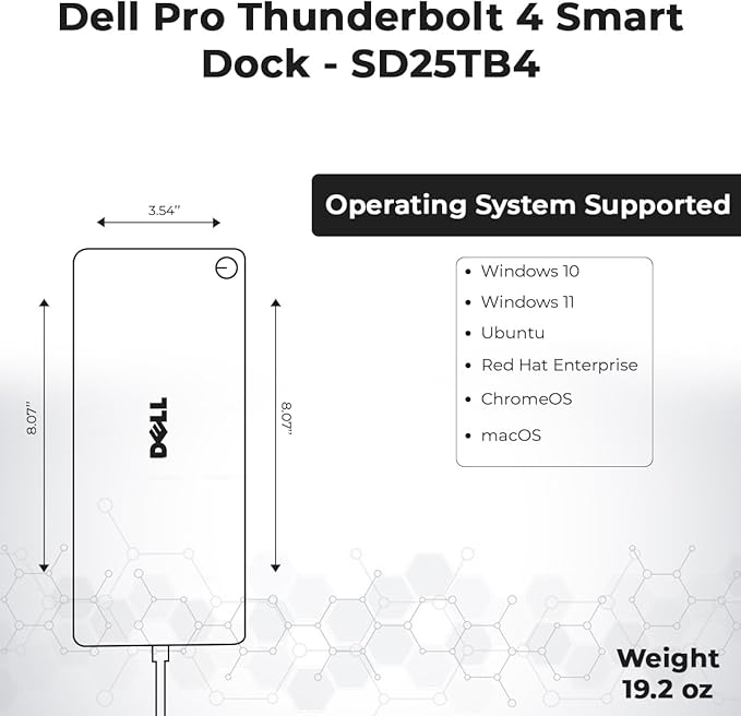 Dell SD25TB4 Pro Thunderbolt 4 Smart Dock - Supports 8k Display, 3 Years Warranty with 180W Adapter, HDMI, DisplayPort, Thunderbolt Cable, Cloth - USB C Docking Station Hub with Accessories