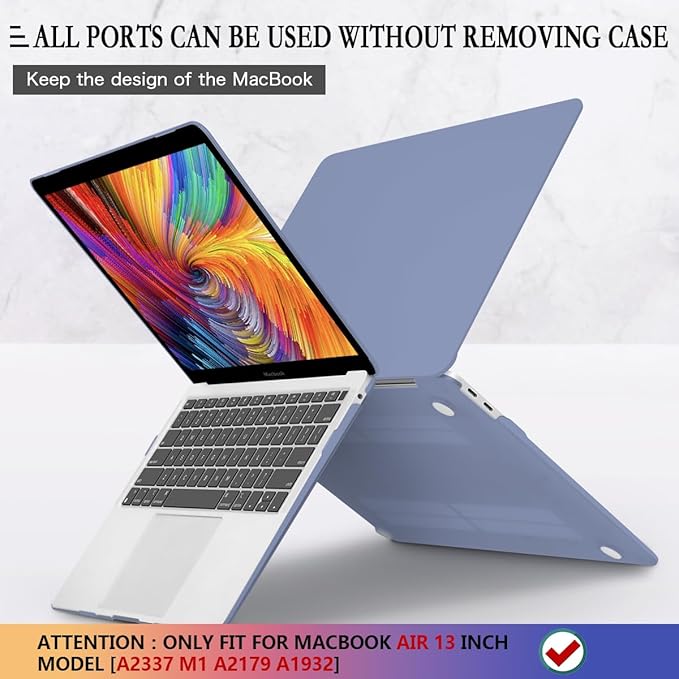 CISSOOK Compatible with MacBook Air 13 inch Case 2021 2020 2019 2018 Release Model M1 A2337 A2179 A1932, Matte Hard Case Cover for MacBook Air 13 inch with Retina Display and Touch ID - Lavender Gray