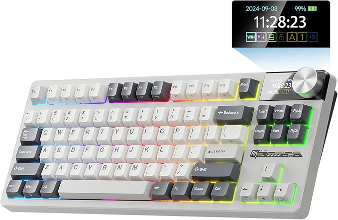 RK ROYAL KLUDGE S85 Wireless Mechanical Keyboard, TKL Keyboard with Display & Ratchet Knob, Triple-Mode Bluetooth/2.4GHz/USB-C, Custom Linear Silent Switches, 7200mAh Battery, Hot Swappable, 85 Keys