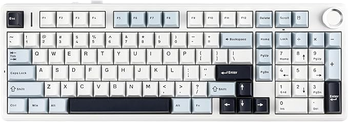 MechLands Aula F99 PRO 96% Mechanical Gaming Keyboard, BT5.0/USB-C/2.4GHz Wireless, Hot Swappable Gasket Custom Keyboard with 8000mAH Battery, Rotary Knob, RGB Backlit for Win/Mac (White Blue)