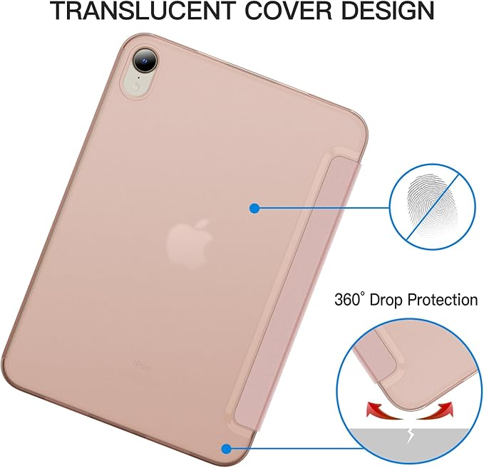 JETech Case for iPad mini (A17 Pro, 2024 Model, 7th Generation) / mini 6 (2021 Model, 6th Generation), Slim Stand Hard Back Shell Smart Cover with Auto Wake/Sleep (Rose Gold)