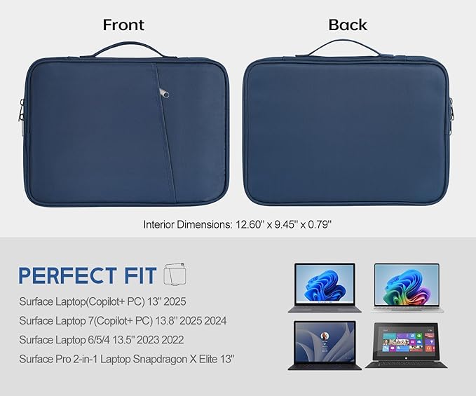 13 inch Laptop Case Sleeve for 2025 2024 Microsoft Surface Laptop 7(Copilot+ PC) 13.8" & 13.5" Surface Laptop6/5/4, Water-Resistant Shockproof Carrying Bag with Accessory Pocket -Navy Blue