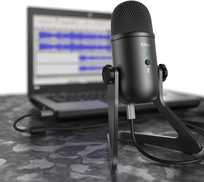 FIFINE USB Podcast Microphone for Recording Streaming, Condenser Computer Gaming Mic for PC Mac, Headphone Output&Volume Control, Mic Gain Control, Mute Button for Vocal, YouTube (K678)