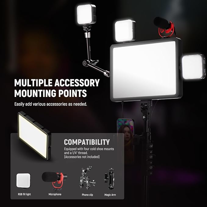 NEEWER Basics LED Video Panel Light, Studio Lighting Kit with 59''/150cm Tripod Stand Phone Holder for Video Recording Photography Streaming Podcast, 850lx/0.5m Bi Color 2700-6500K Dimmable, BP300