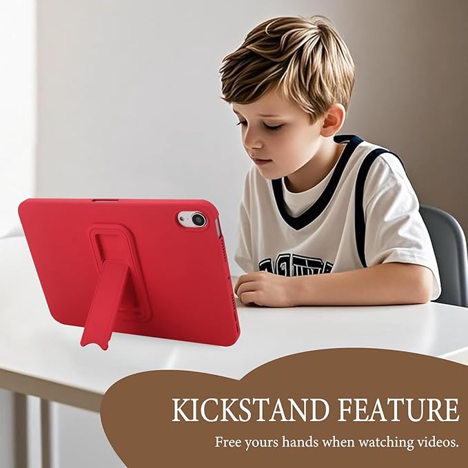 Case for iPad mini 7th & 6th Gen with Kickstand, Soft TPU + Hard PC Ultimate Delicate Touch Feeling Shockproof Protective Back Cover for iPad mini 7th 6th Women Men, Red