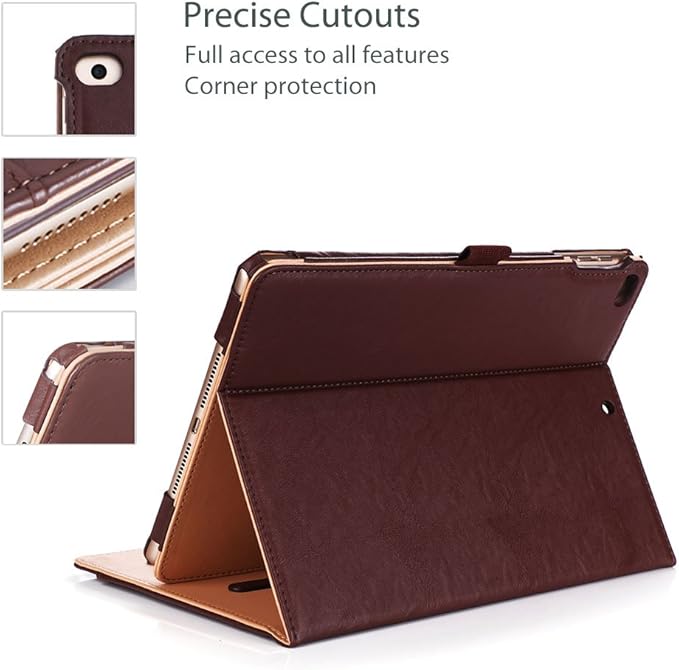 ProCase for iPad 9.7 Inch iPad 6th/5th Generation Case 2018 2017/iPad Air 2/Air 1 Case, Premium PU Leather Folio Corner Protection Multi-Angle Viewing Stand Cover with Front Pocket Pen Loop -Brown