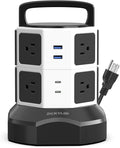 Tower Surge Protector Power Strip, JACKYLED Extension Cord with Multiple Outlets, 8 Outlets 4 USB Ports(2 USB C) 1625W/13A Retractable Cord Charging Station with 1050J Protection, Home Office Supplies