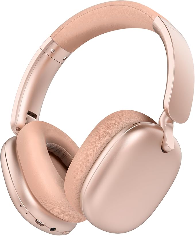 C6 Active Noise Cancelling Headphones, Wireless Over Ear Bluetooth Headphones, 60H Playtime, Lightweight Folding Deep Bass Comfort Fit Ear Cups Headset with Mic for iPad/PC/Home Rose Gold