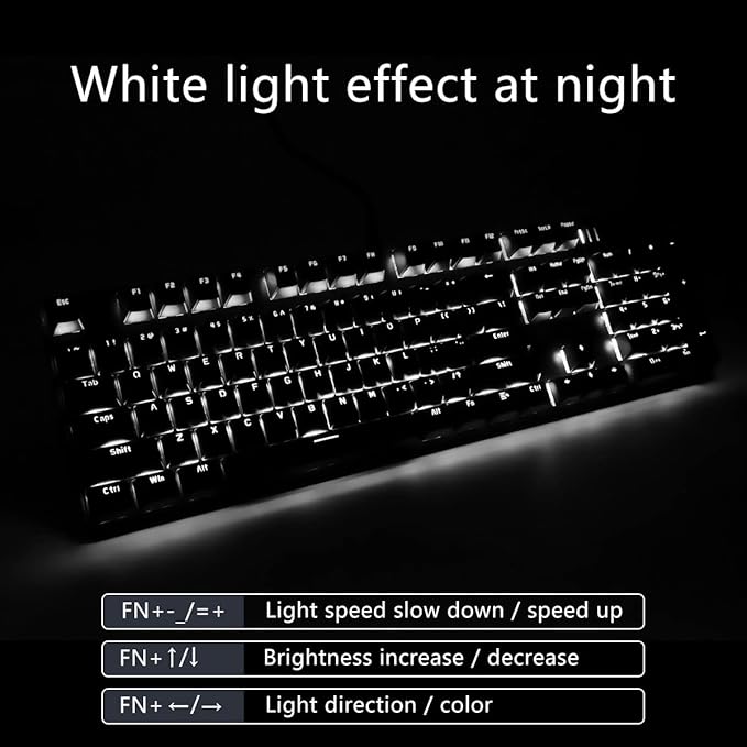 Qisan 104 Mechanical Keyboard for Gaming | Large Size USB White Backlit Gaming Keyboard Wired | US Layout Brown Switches Hot Swappable Mechanical Clicky Keyboards Compatible with PC & Laptop