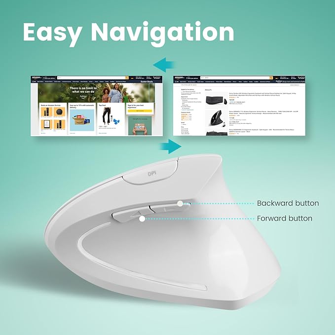 Perixx PERIMICE-813W Bluetooth Vertical Mouse - Wireless 3-in-1 Multi-Device Spec - Travelling Carry Bag - Ergonomic Right-Handed Design - White