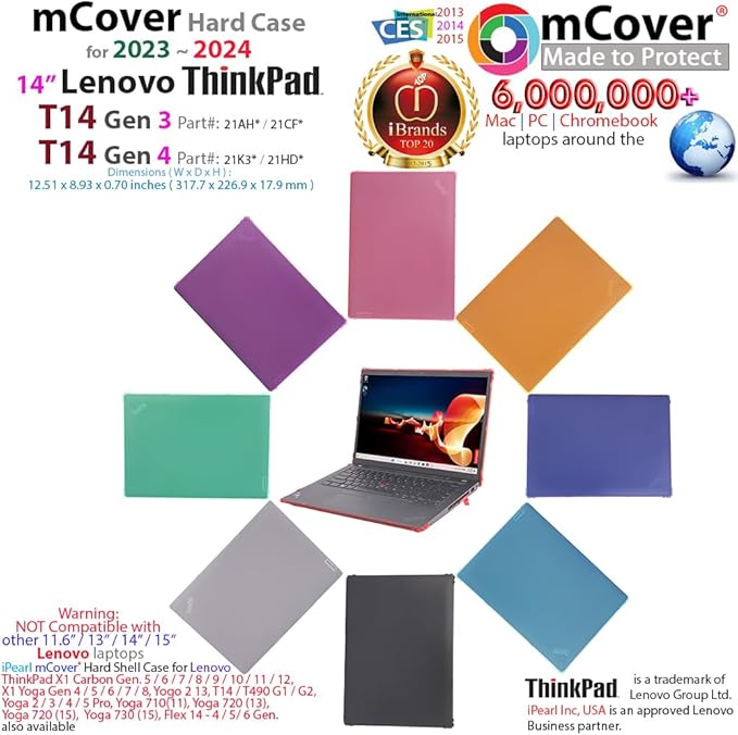 mCover Hard Case ONLY Compatible for 2023-2024 14" Lenovo ThinkPad T14 Gen 3 / Gen 4 Windows Notebook PC (with 180° Hinge, NOT Fitting Any Other Lenovo Models) - Aqua