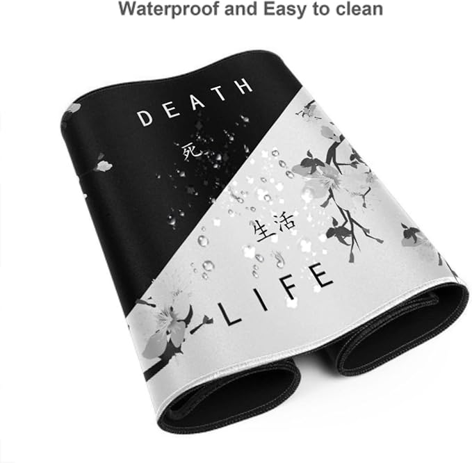 Black White Cherry Blossom Mouse Pad 31.5 X 11.8 Inch XL Japanese Art Style Design Extended Gaming Mousepad Large Non-Slip Rubber Base Keyboard Desk Mat with Stitched Edges for Gaming Office